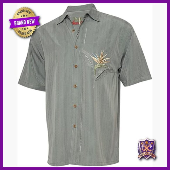 Men's Embroidered Hawaiian Button Down Shirt Modal Blend Relaxed Fit